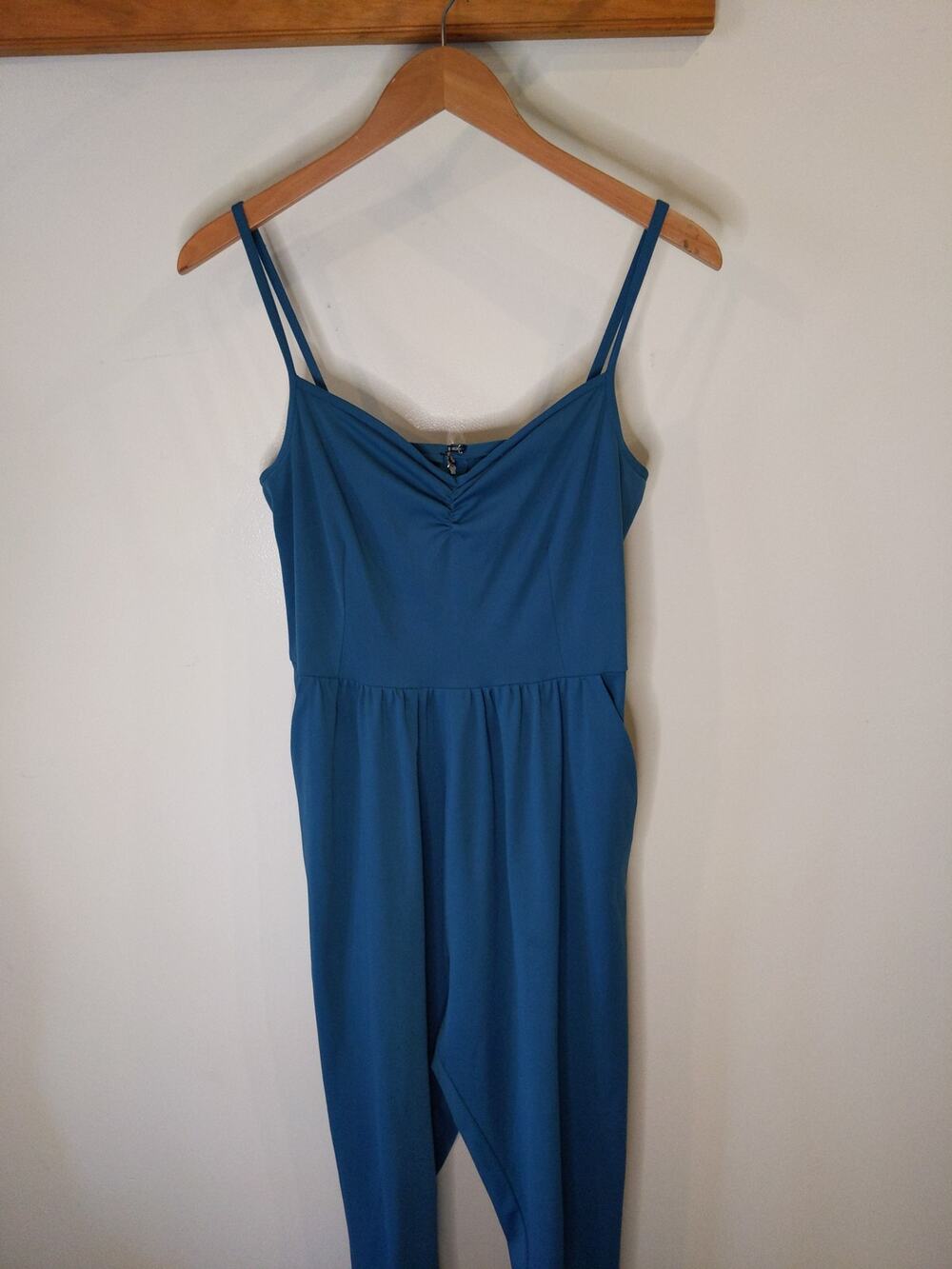 Vintage 80s Teal Blue Stirrup Jumpsuit Spaghetti Strap Dance Women's S